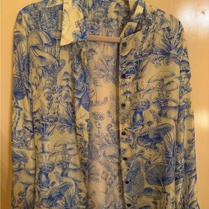 Stella McCartney Blue Botanical Print Silk Blouse